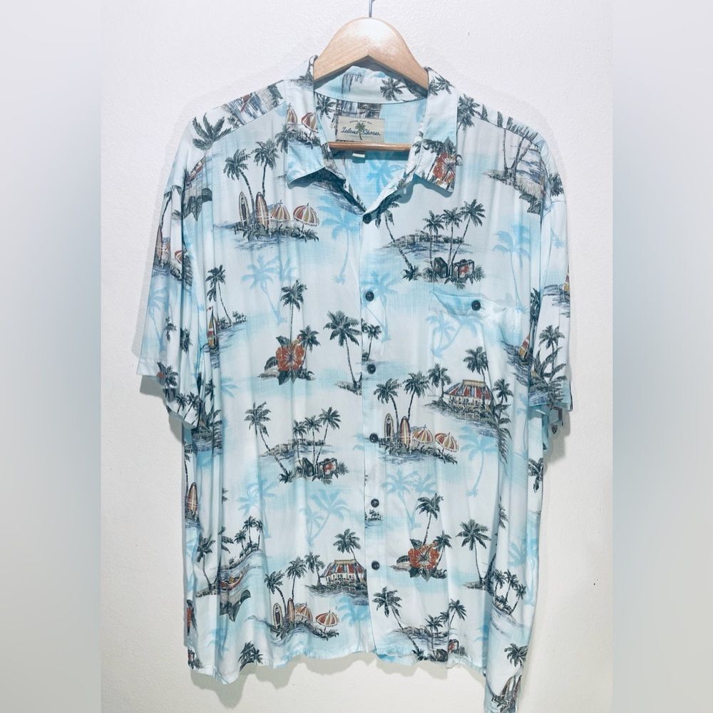 Island Shores Hawaiian shirt tropical Sport surfing palms Resort Beach men’s XXL